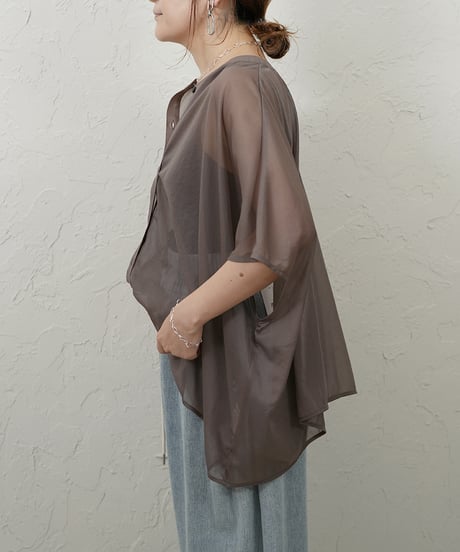 collarless sheer shirt