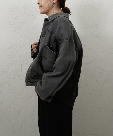 Knit docking　denim jacket