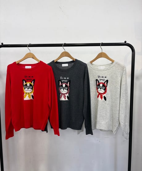 【ROSIEE】　ご予約 数量限定　フレンチブルドッグ柄インターシャKnit