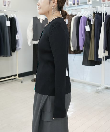 【sugar rose】　ご予約 前立て配色ボタンリブニット TOPS