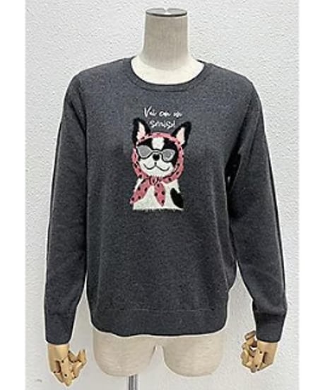 【ROSIEE】　ご予約 数量限定　フレンチブルドッグ柄インターシャKnit