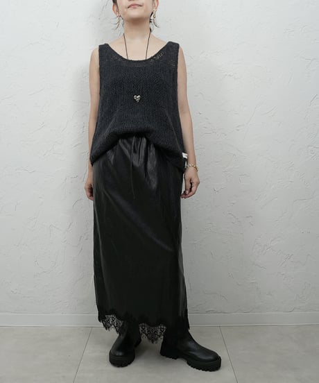 Hem race leather　skirt