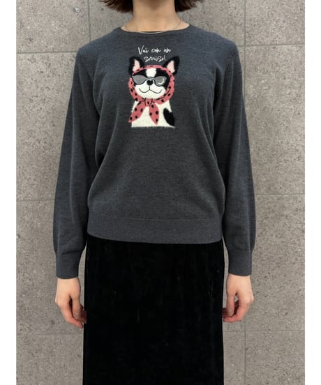 【ROSIEE】　ご予約 数量限定　フレンチブルドッグ柄インターシャKnit