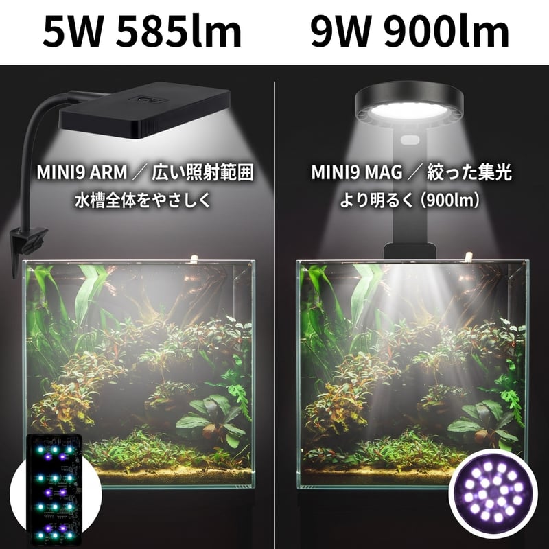AQUA FLARE UVA MINI 9 RGB ARM MAG（アーム式／マグネット式）