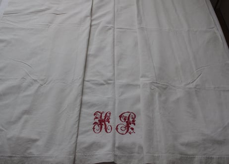 France Antique Linge Ancien Feuilles MONOGRAM“HL”シーツ