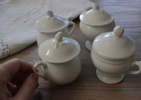 FranceAntiqueクリームポット【ポ・ア・クレム】ポーセレン白磁器 (数量4)