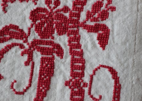 France Antique Linge Ancien Feuilles MONOGRAM“HL”シーツ