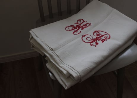 France Antique Linge Ancien Feuilles MONOGRAM“HL”シーツ