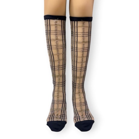 GLITTER CHECK SEE-THROUGH HIGH SOCKS/FAKUI