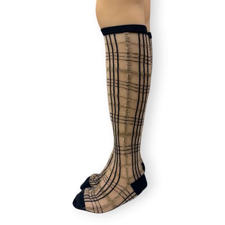 GLITTER CHECK SEE-THROUGH HIGH SOCKS/FAKUI