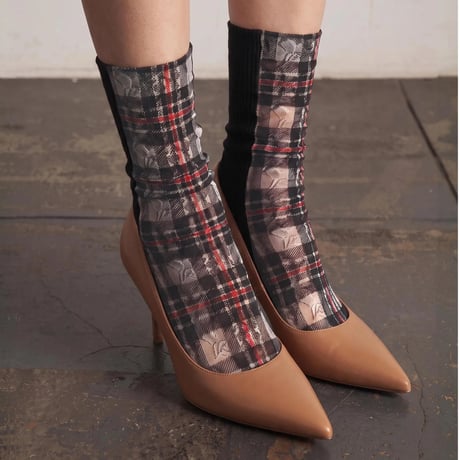 FLOWER CHECK RACE RIB SOCKS/FAKUI