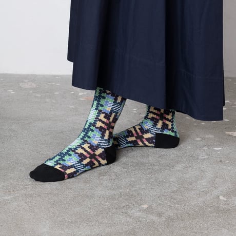 BLURRED CHECK PRINT SOCKS 26cm～28cm/TRICOTÉ