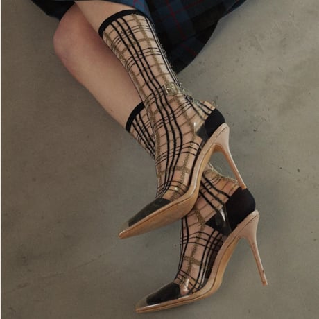 GLITTER CHECK SEE-THROUGH HIGH SOCKS/FAKUI