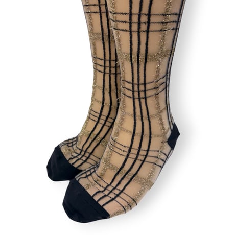 GLITTER CHECK SEE-THROUGH HIGH SOCKS/FAKUI