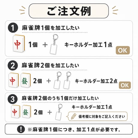 キーホルダー加工｜麻雀牌同時購入で110円OFF