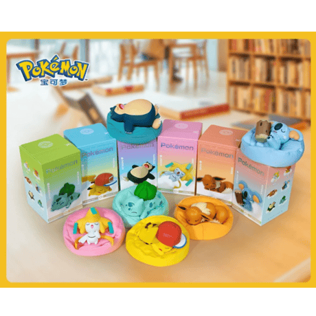 【外箱潰れの場合がございます】 海外ポケモングッズ Pokémon × LANGBOWANG お昼寝シリーズ フィギュア【6個セット：ピカチュウ・イーブイ・ジラーチ・カビゴン・フシギダネ・ネッコアラ】