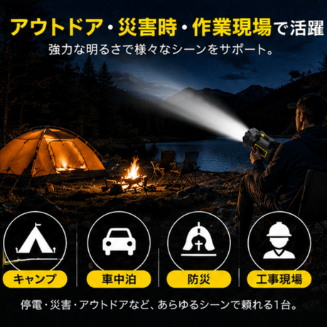 ｿｰﾗｰ充電式懐中電灯 W5190 ハンディライト 防災用品 停電対策 非常用ライト アウトドア 高輝度ライト 1640Lm 災害対策 4500mAh 保安用品 交通誘導
