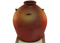 漏れなし塾生用（止水テスト済み）絶品3升灰釉（かいゆう）灰かけ耳付壺甕カメ（縄なし）灰がかかった最高の風合い！沖縄の土で作る本場泡盛古酒（ウィスキー、焼酎などの蒸留酒を熟成）