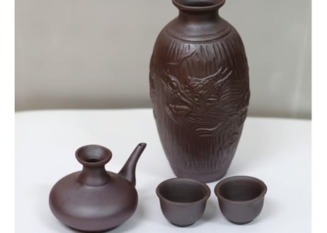 超特価セール品＜箱付きセット品（ゴムキャップ付き）＞ 5合陶器瓶、陶器徳利カラカラ1個、おちょこ2個セット