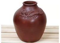 漏れなし塾生用（止水テスト済み）≪蓋つき、付属品なし≫龍盛壺3升甕カメ（縄なし）！縁起が良い龍盛。沖縄の土で作る本場泡盛古酒（ウィスキー、焼酎などの蒸留酒を熟成）