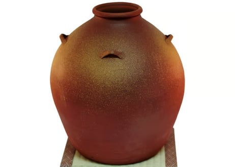 漏れなし塾生用（止水テスト済み）絶品2升灰釉（かいゆう）灰かけ耳付壺甕カメ（縄なし）灰がかかった最高の風合い！沖縄の土で作る本場泡盛古酒（ウィスキー、焼酎などの蒸留酒を熟成）が出来る