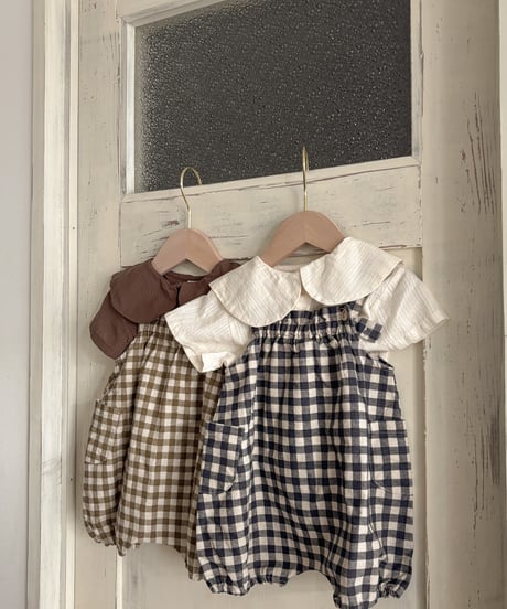 【即納】 checkerboard rompers ( brown / gray )