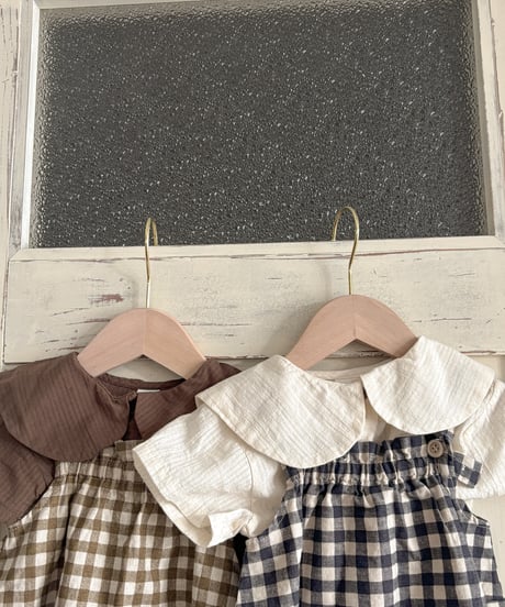 【即納】 checkerboard rompers ( brown / gray )