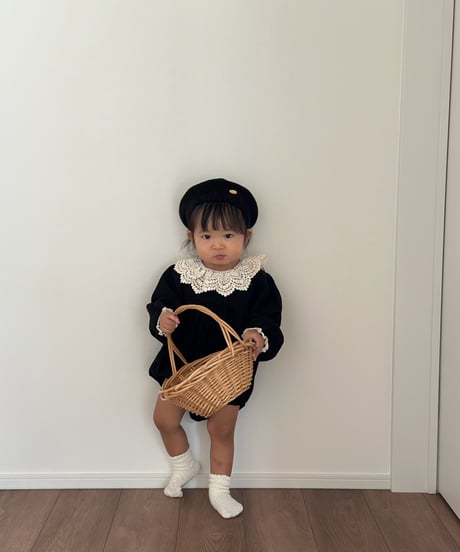 【即納】 noir lace rompers