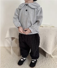 【即納】 check balloon blouse