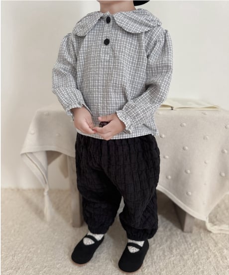 【即納】 check balloon blouse