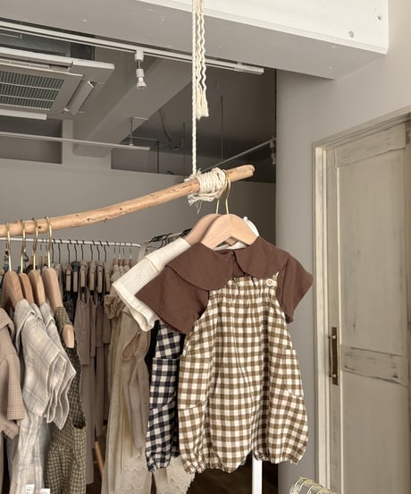 【即納】 checkerboard rompers ( brown / gray )