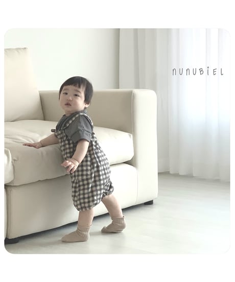 【即納】 checkerboard rompers ( brown / gray )