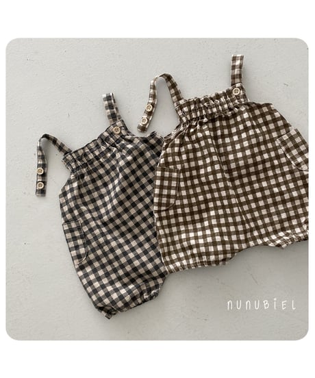 【即納】 checkerboard rompers ( brown / gray )