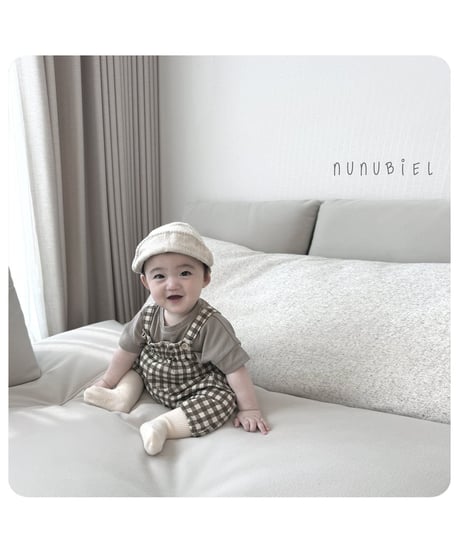 【即納】 checkerboard rompers ( brown / gray )