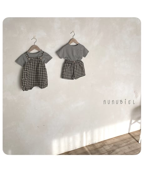 【即納】 checkerboard rompers ( brown / gray )