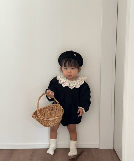 【即納】 noir lace rompers