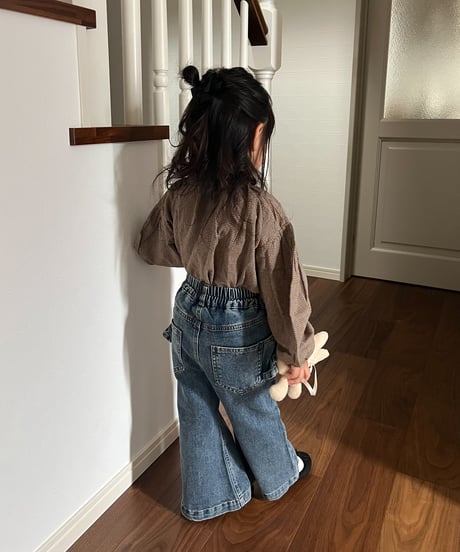 【即納】 gather check blouse