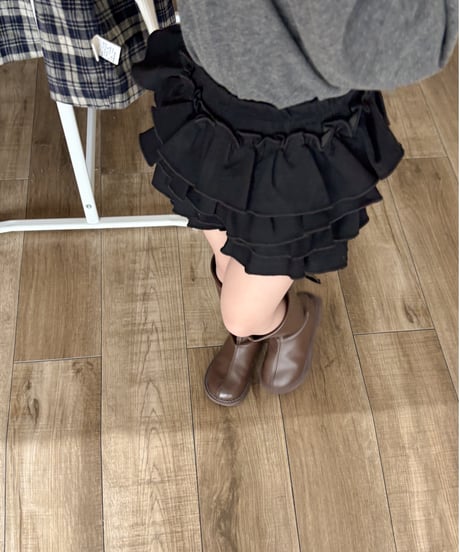 【即納】 black frill mini skirt