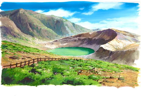 ②【2026年11月28日(土)14:00~17:00　　　一般：高校1年生以上】　 　　　　　  　『背景美術の描き方』　山形の風景を描く～蔵王のお釜～  スタジオジブリ美術監督／西川洋一