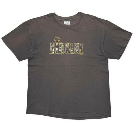 NIRVANA TEXT LOGO WITH SMILE CHARCOAL M&O LARGE 8439