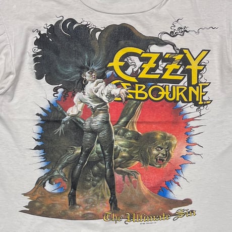 OZZY OZBOURNE 1986 THE ULTIMATE SIN WHITE SCREEN STARS FITS LARGE 8834