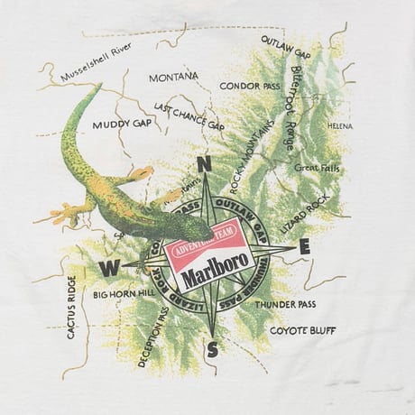 Marlboro LIZARD ADVENTURE TEAM MAP POCKET TEE WHITE OSFA FITS XL 1087