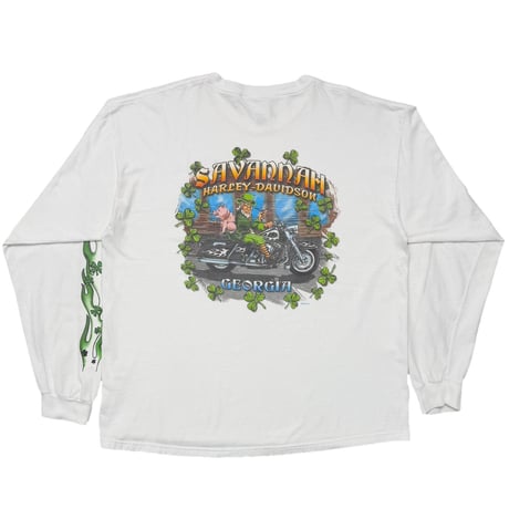 HARLEY DAVIDSON GREEN FLAME BACK SAVANNAH LS WHITE XL 2261