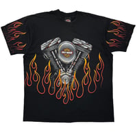 HARLEY DAVIDSON FLAMING ENGINE LINK PRINT ATLANTA BLACK XL 2491