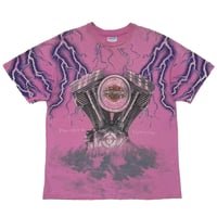 HARLEY DAVIDSON THUNDER&LIGHTNING ENGINE FADED PINK HANES LARGE 4209