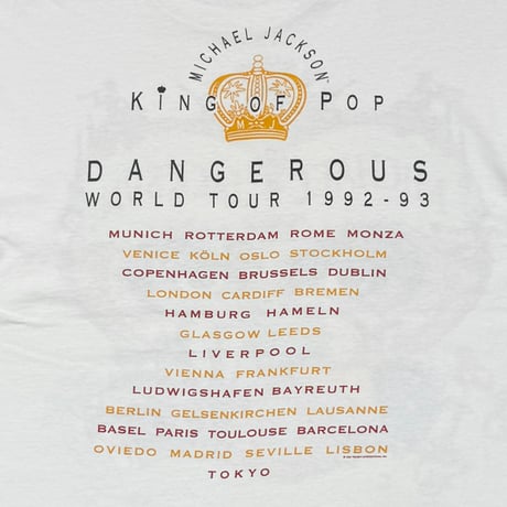 MICHAEL JACKSON DANGEROUS WORLD TOUR 1992-93 WHITE HANES LARGE 3656