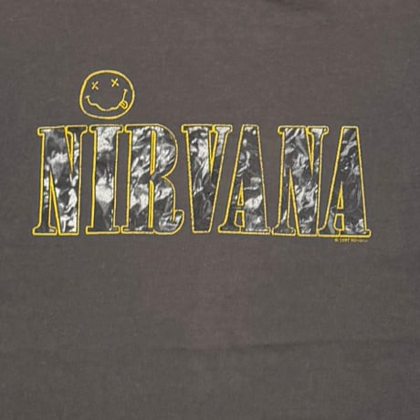 NIRVANA TEXT LOGO WITH SMILE CHARCOAL M&O LARGE 8439