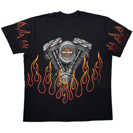 HARLEY DAVIDSON FLAMING ENGINE LINK PRINT ATLANTA BLACK XL 2491