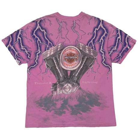 HARLEY DAVIDSON THUNDER&LIGHTNING ENGINE FADED PINK HANES LARGE 4209
