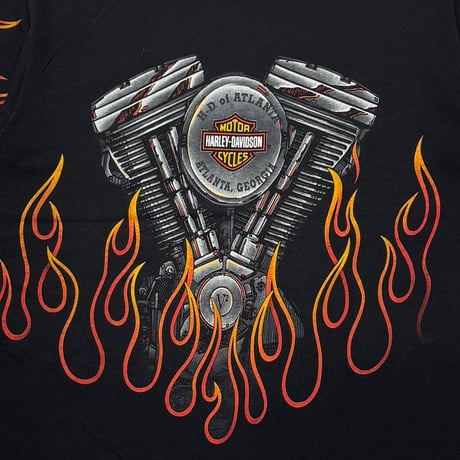 HARLEY DAVIDSON FLAMING ENGINE LINK PRINT ATLANTA BLACK XL 2491